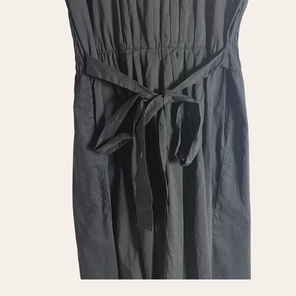 Vince Black Poplin Sleeveless Scoop Neck Smocked Waist Midi Dress Size 8 - Picture 8 of 9